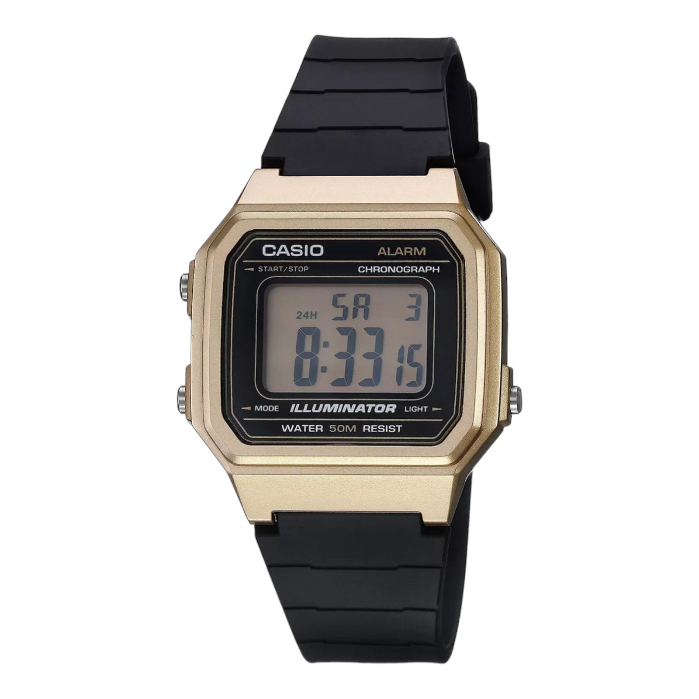 SET DE RELOJES CASIO EN PAREJA PARA SAN VALENTÍN COLOR DORADO Y NEGRO AMW8609AVCF/W217HM9AVCF.