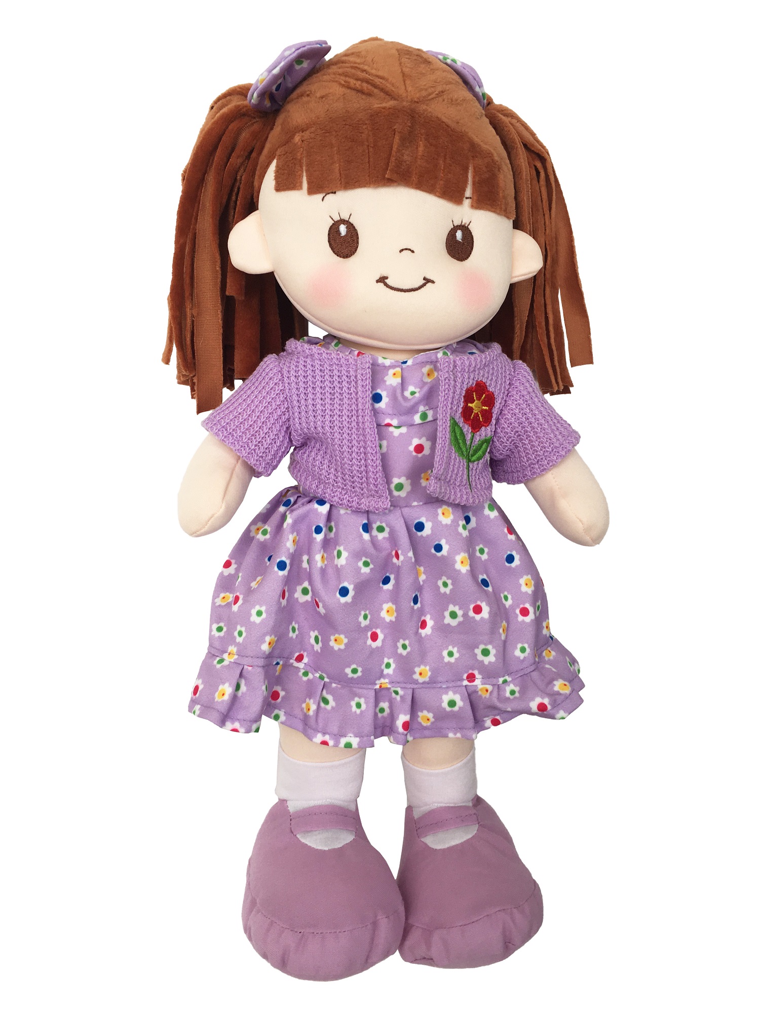 Muñeca De Trapo y Tela Lorena Color Morado Vestido Floreado