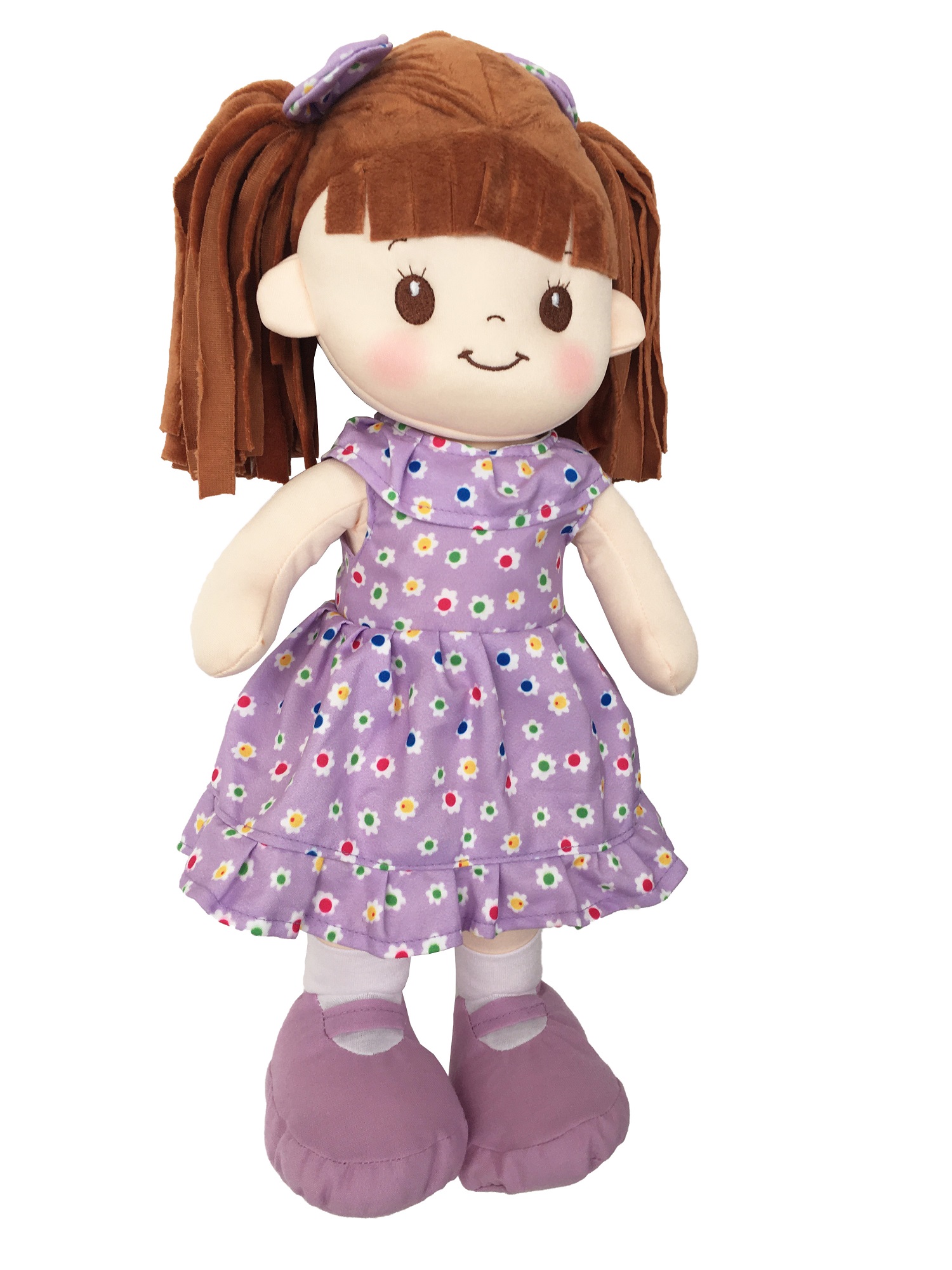 Muñeca De Trapo y Tela Lorena Color Morado Vestido Floreado