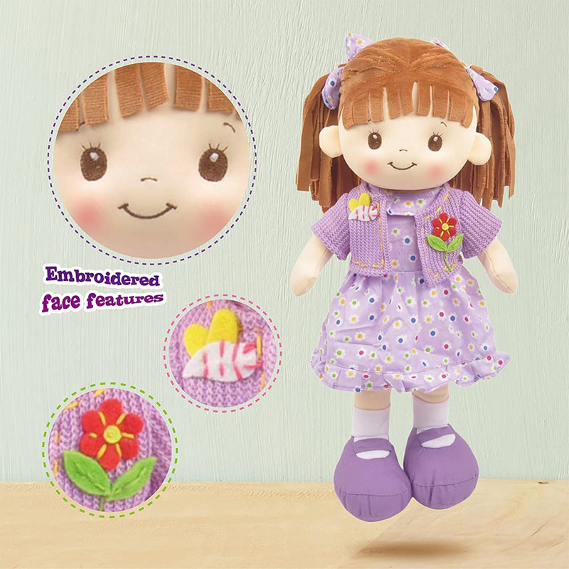 Muñeca De Trapo y Tela Lorena Color Morado Vestido Floreado