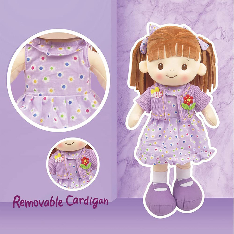 Muñeca De Trapo y Tela Lorena Color Morado Vestido Floreado