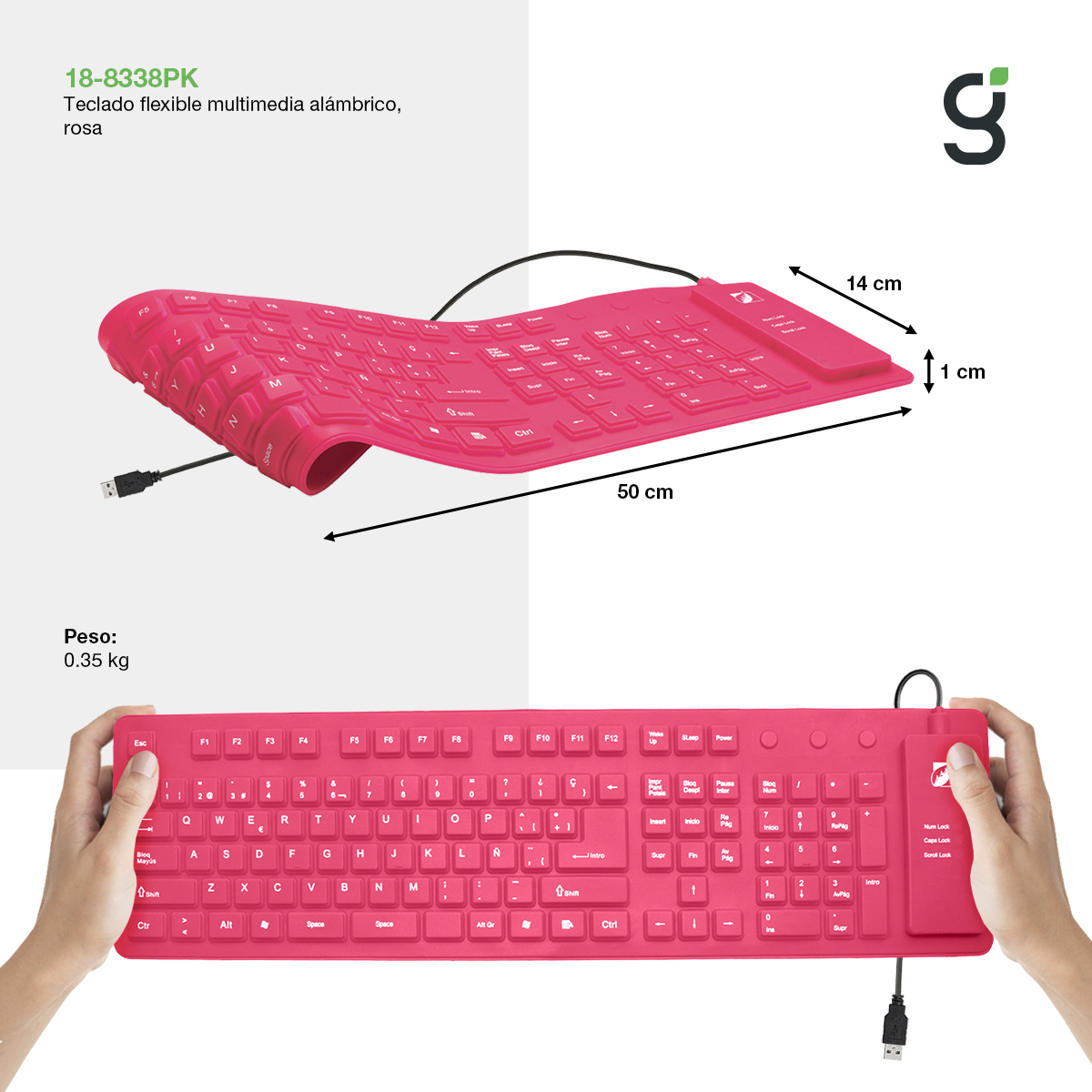 Teclado Para Pc Qwerty Green Leaf Flexible 18-8338PK