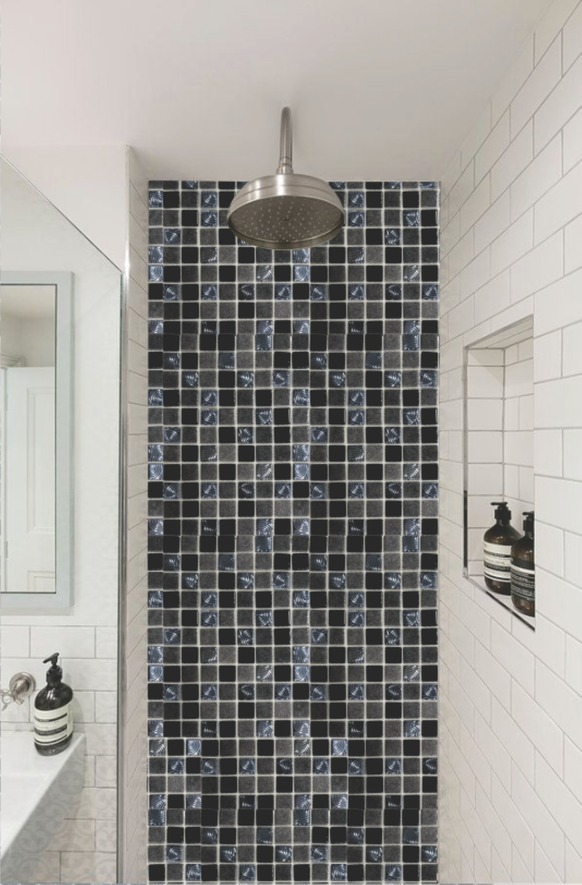 Malla o Mosaico Decorativo de vidrio COFF, medida 30 x 30 cms. (base por altura). Diseño en tonos cafés, texturizado y con detalles en relieve. Caja de 5 piezas.