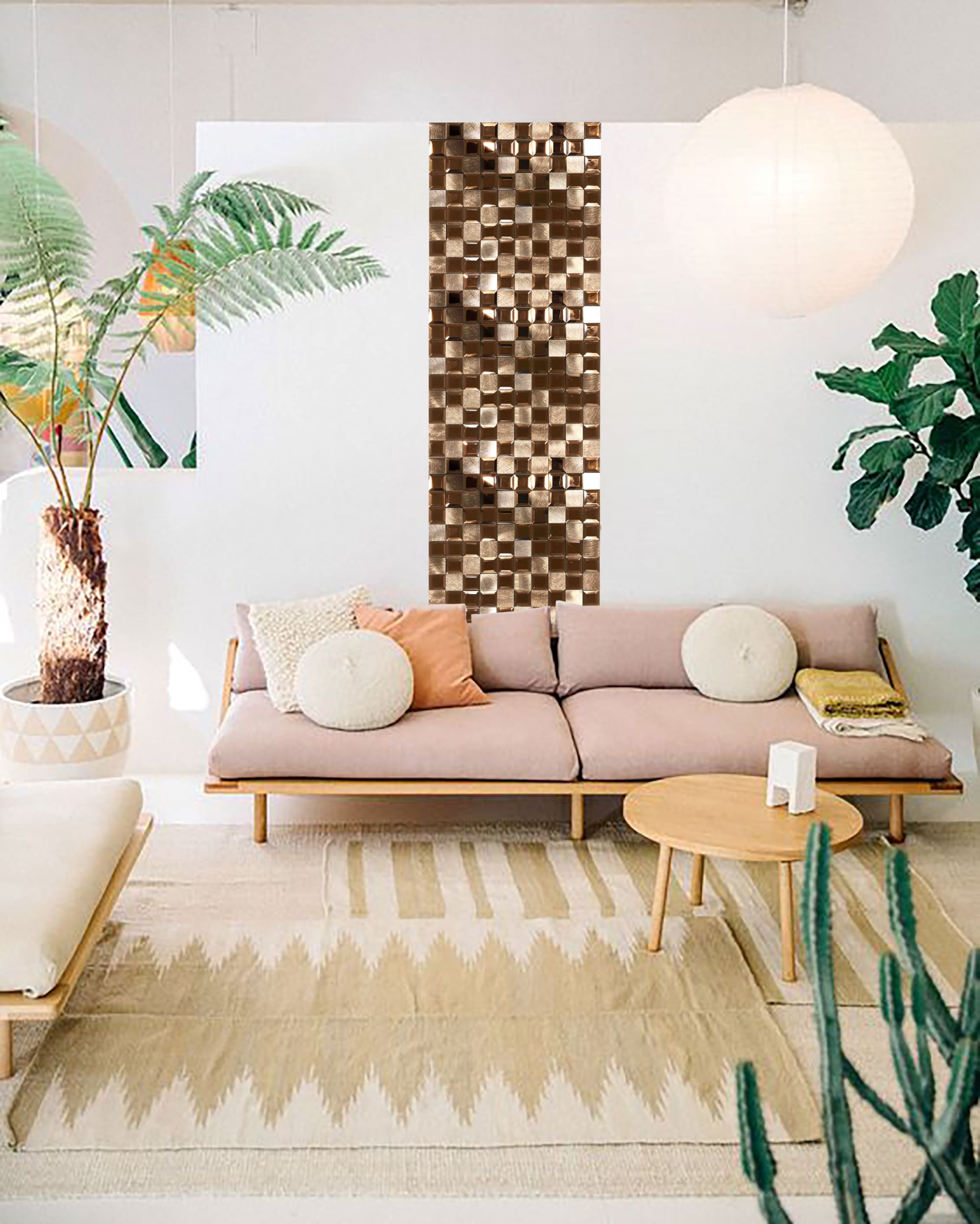 Malla o mosaico decorativo adherible de vidrio y aluminio BER, medida 30 X 30 cms. (base por altura). Diseño en tonos café. Caja de 5 piezas.