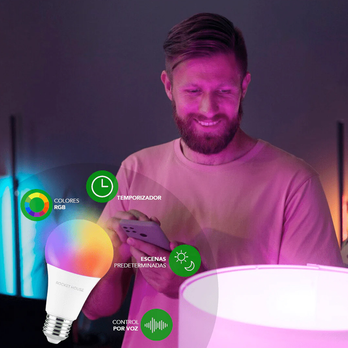 Foco Inteligente Led Rgb Wifi App Rocket House Multicolor Siri Alexa