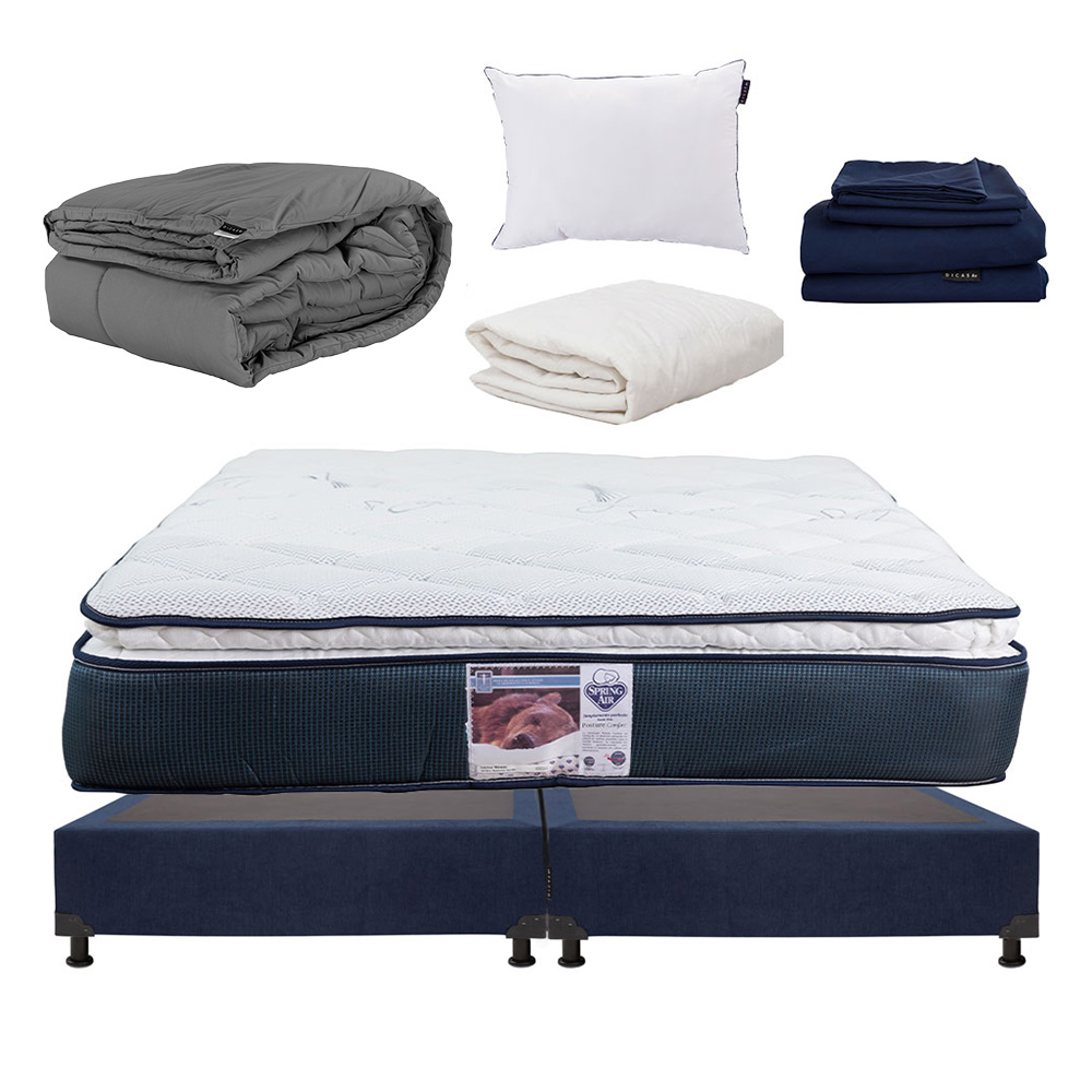 Colchon King Size Spring Air Monaco con Box, Almohada One, Sabanas, Protector y Edredon.