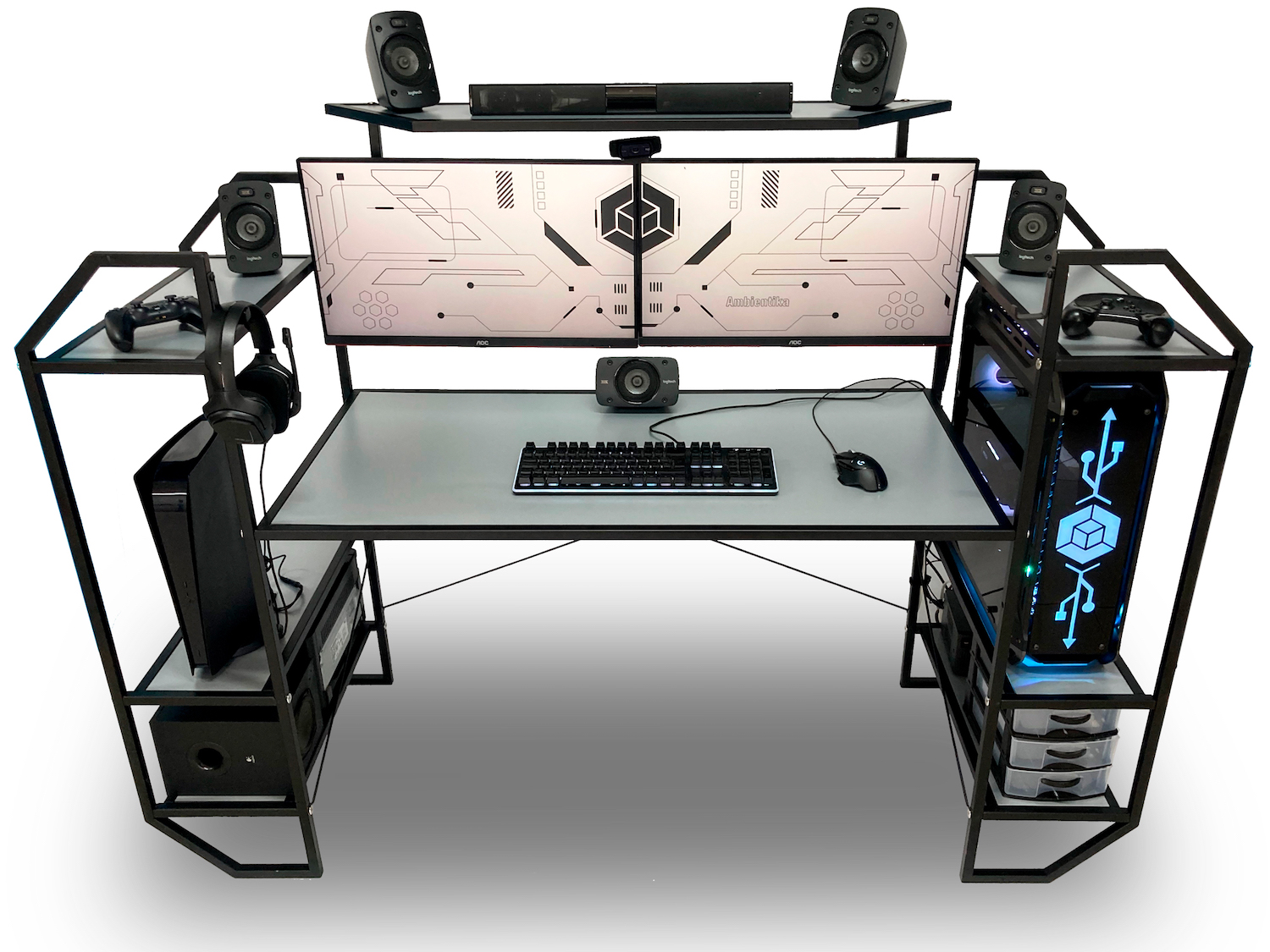 Desk-Top Modelo H Escritorio gamer marca Ambientika (Silver).