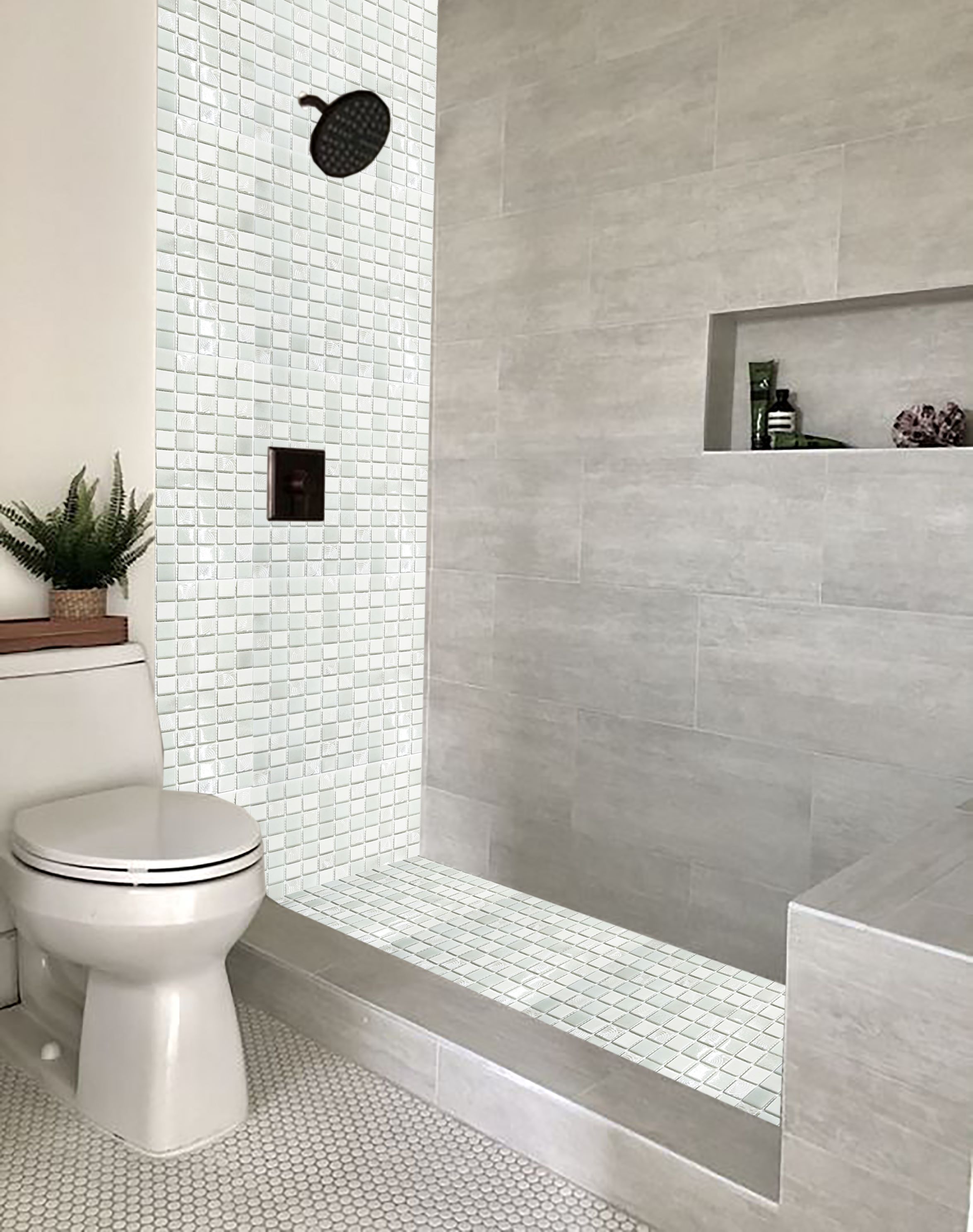 Malla o Mosaico Decorativo de vidrio MI, medida 30 x 30 cms. (base por altura). Diseño en tono blanco texturizado con detalles en relieve. Caja de 5 piezas..