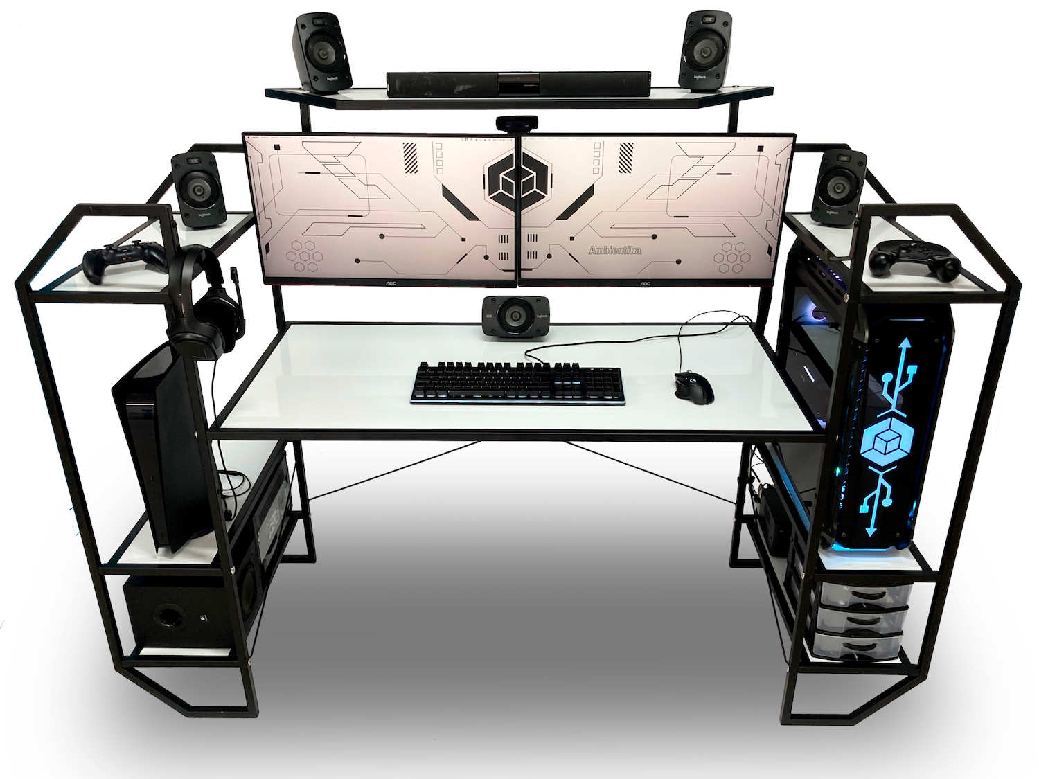 Desk-Top Modelo H Escritorio gamer marca Ambientika (White).