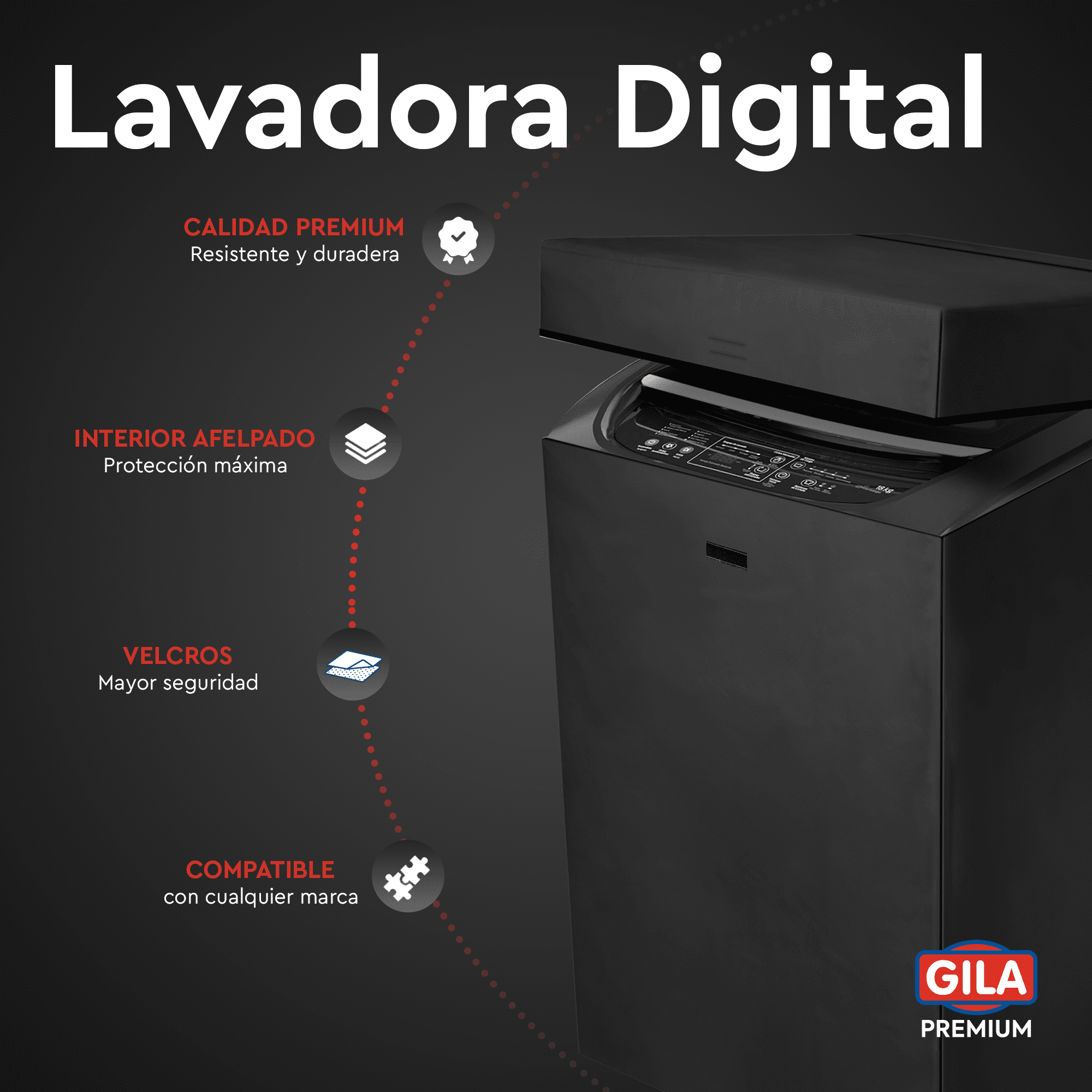Funda Para Lavadora Digital de Carga Superior Premium (Protector Impermeable GILA) con Cierre y Velcro Frontal.