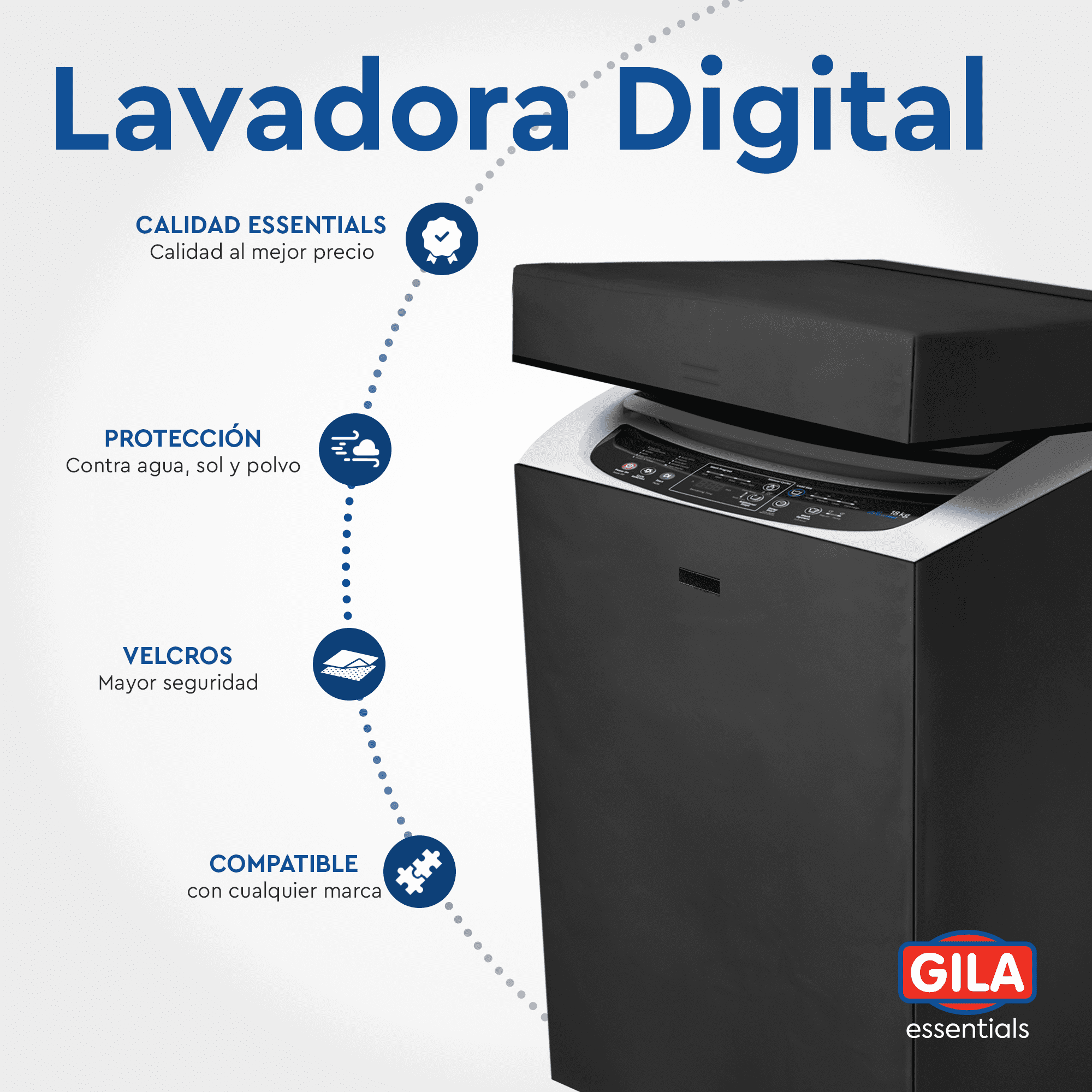 Funda Para Lavadora Digital de Carga Superior Black GILA Essentials.