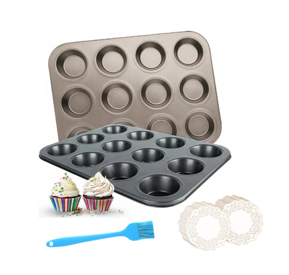 Set 2 Charolas Para Pan 24 Moldes Cupcakes 100 Capacillos.