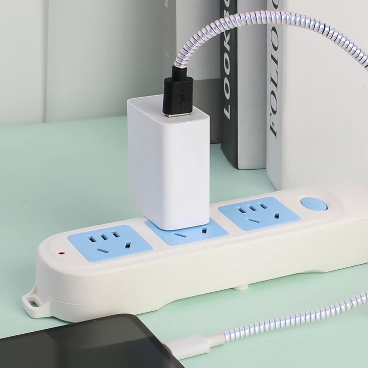 Espiral Protector Cubierta Cable Datos Usb Color Estilo Metálico Brillante Plata