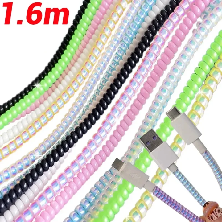 Espiral Protector Cubierta Cable Datos Usb Color Estilo Metálico Brillante Plata