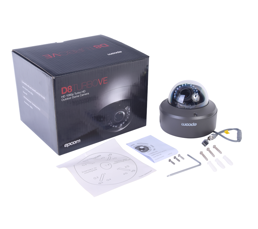 Cámara tipo domo antivandálico EPCOM D8TURBOVE 1080p TurboHD Lente 2.8 12mm IR 40M Interior IP66