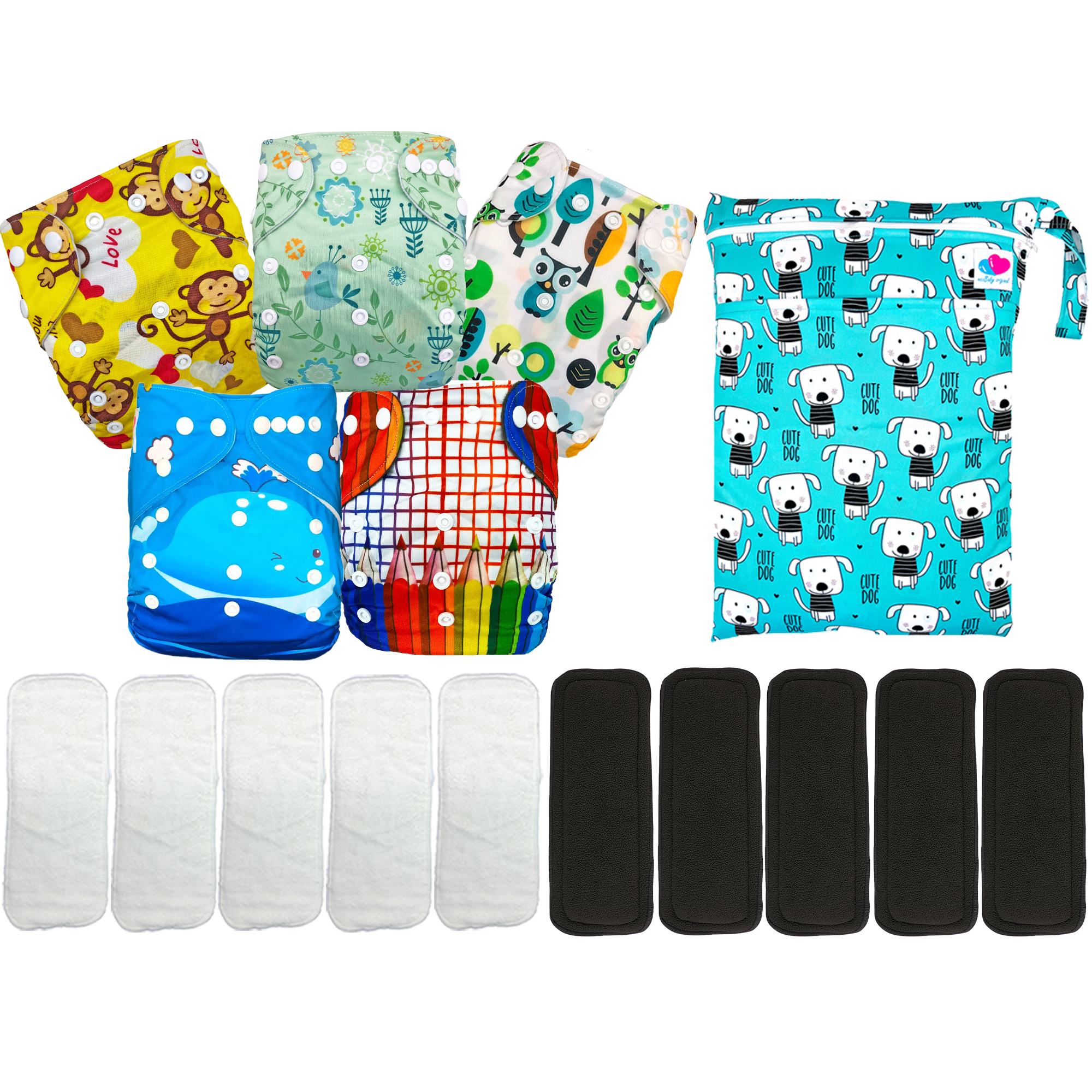 pañales ecológicos de tela para bebes con insertos noctunos más wetbag ecobaby original.