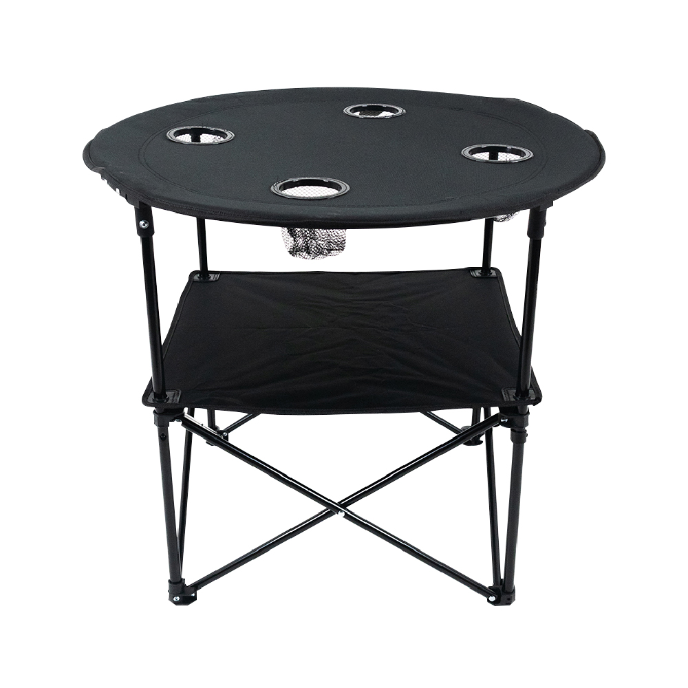 Mesa Plegable para Camping con Portavasos Negro, 72x72x65 cm, De Tela Oxford para Día De Campo, De Ocio, Acampar, Playa, Ligera, Compacta, Fácil Instalación.
