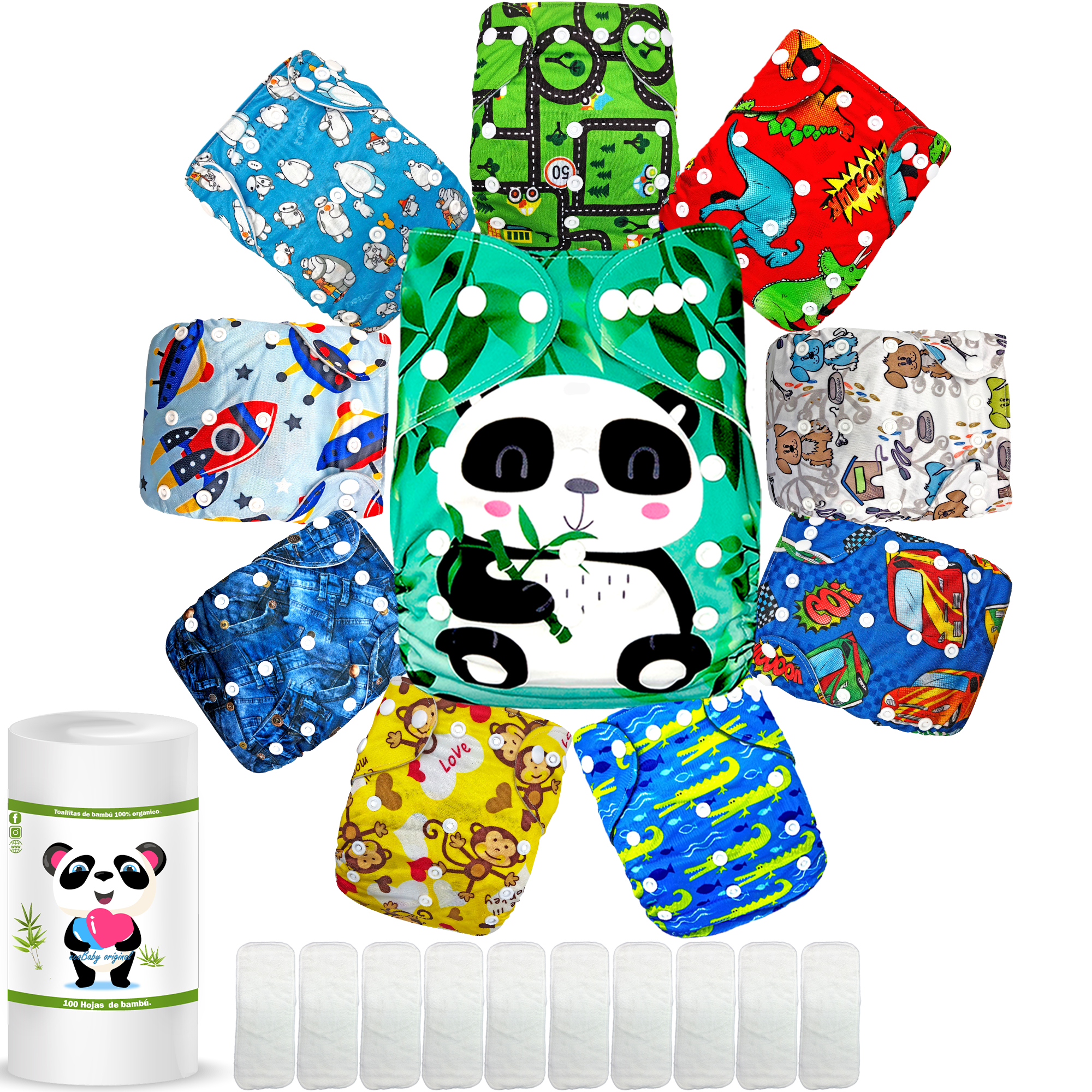 Pañales de tela ecologicos para bebes con Rollo de bambú ecobaby orginal