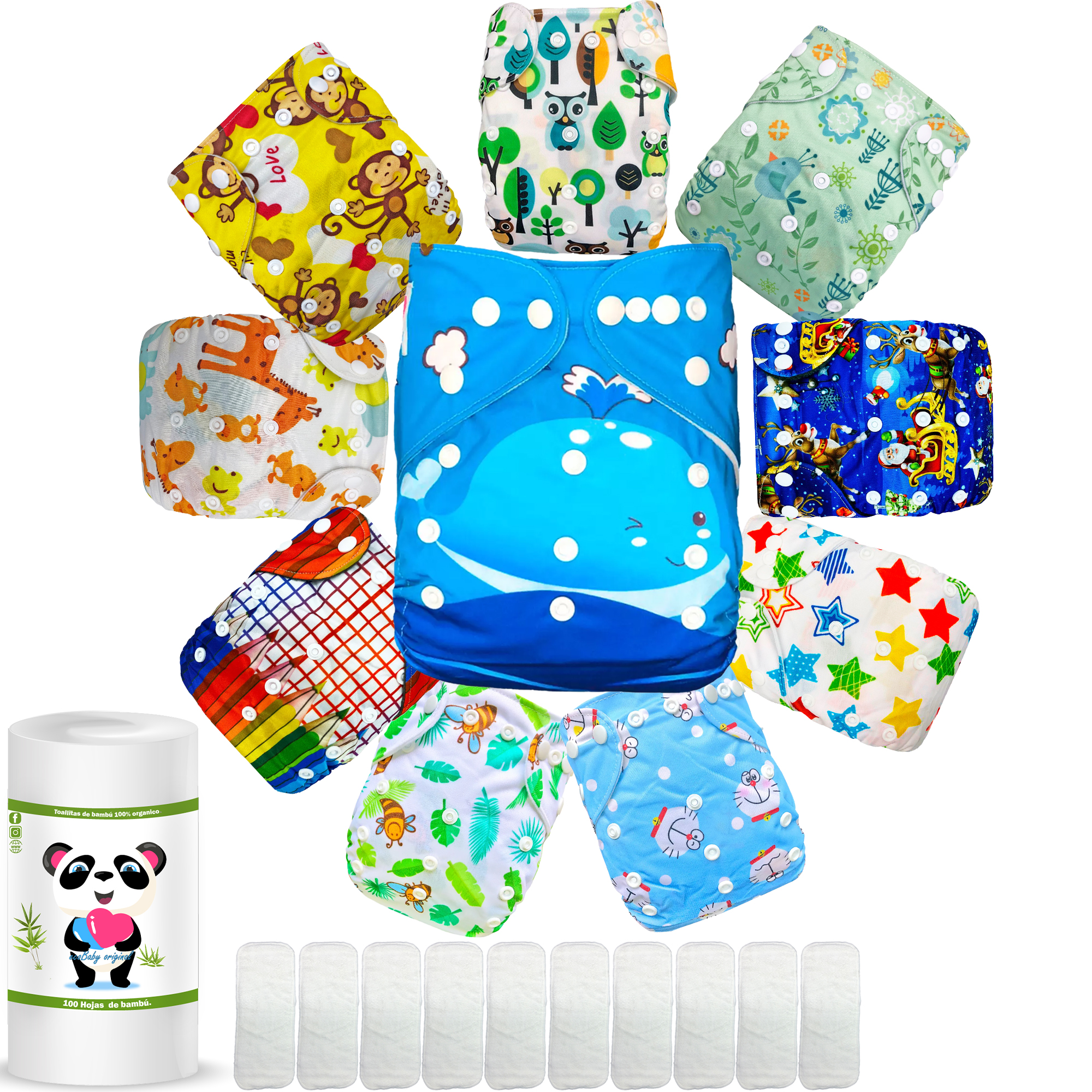 Pañales de tela ecologicos para bebes con Rollo de bambú ecobaby