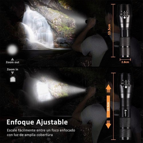 Linterna Led Recargable T6 Luz Táctica Portátil De Alta Potencia Zoom Telescópico, Linterna De Modo De Cinco Marchas, Adecuada Para Pesca, Equitación Nocturna, Camping, Senderismo Y Montañismo