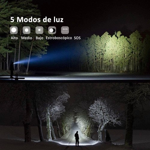 Linterna Led Recargable T6 Luz Táctica Portátil De Alta Potencia Zoom Telescópico, Linterna De Modo De Cinco Marchas, Adecuada Para Pesca, Equitación Nocturna, Camping, Senderismo Y Montañismo
