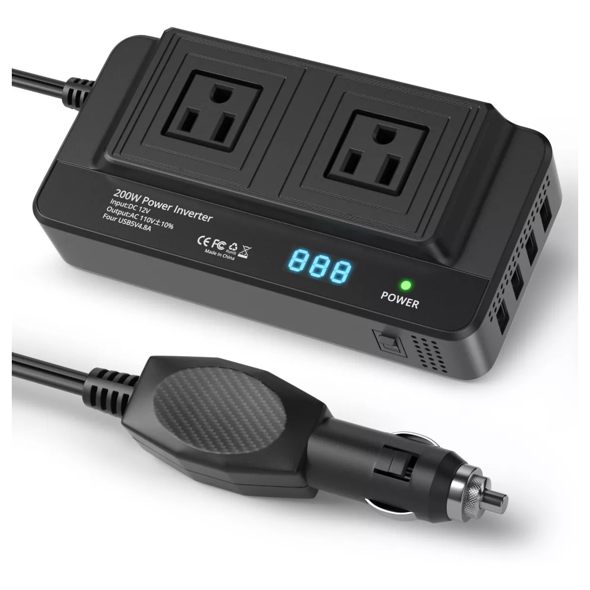 Inversor De Corriente Portátil Para Auto De 200w 12v A 110v.