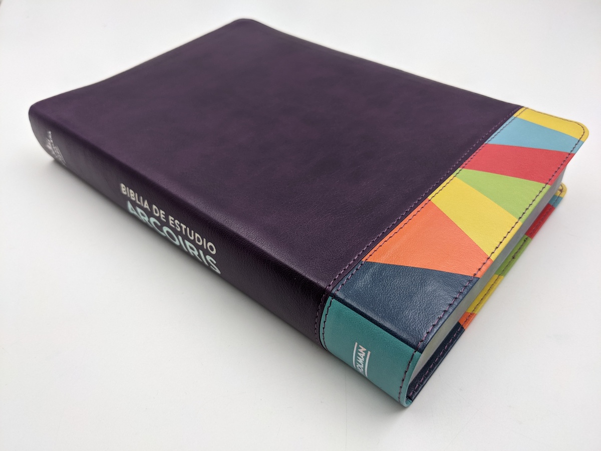 Biblia Rvr60 De Estudio Arcoíris, Morado/multicolor Imitción Piel