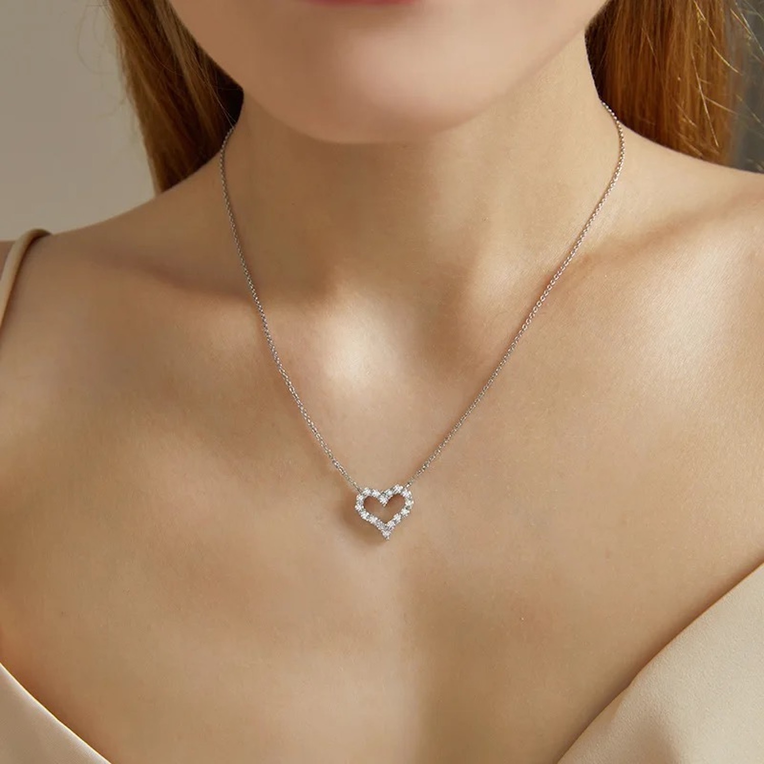 Collar ARETIZE Corazón de Plata de Ley 925 Moissanita Plateado Mujer Unitalla + Caja de Regalo 