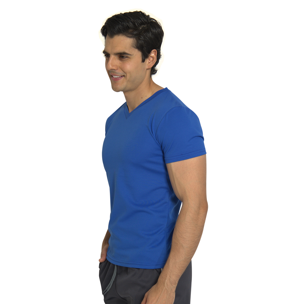 Playera Deportiva Manga Corta Cuello V Color Azul Para Hombre CHB Chili Beans Clothing Co..