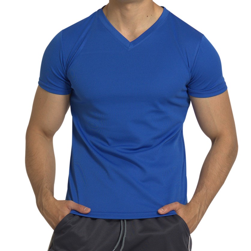 Playera Deportiva Manga Corta Cuello V Color Azul Para Hombre CHB Chili Beans Clothing Co..