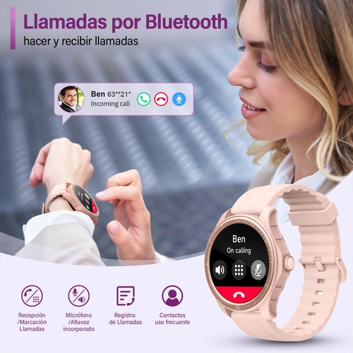 Smartwatch Hombre Reloj Inteligente Bluetooth Llamadas Alexa rosa.