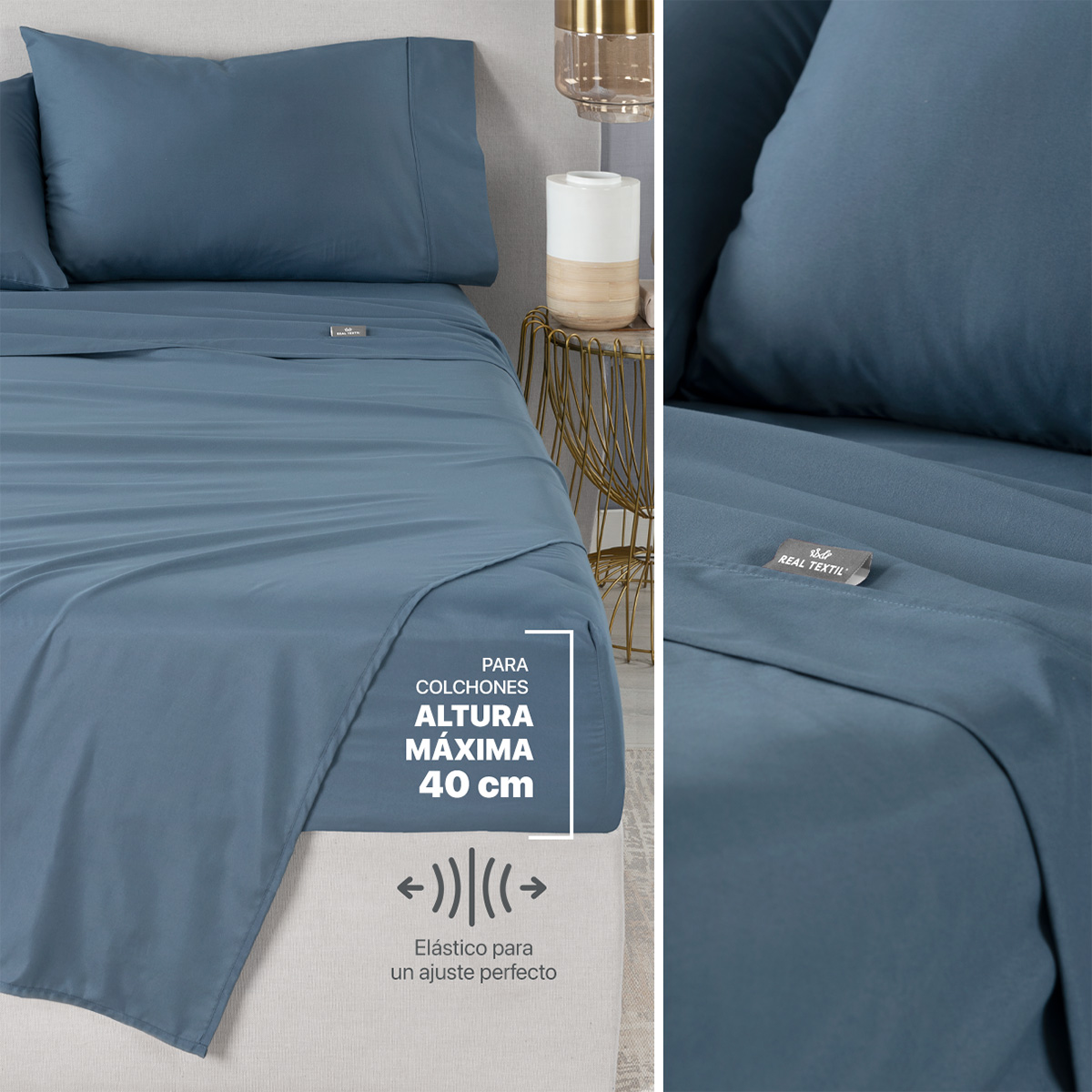 Set Edredón Queen Size con Fundas y Sábanas 7 Pzas  Azul marino/ Azul índigo Real Textil.