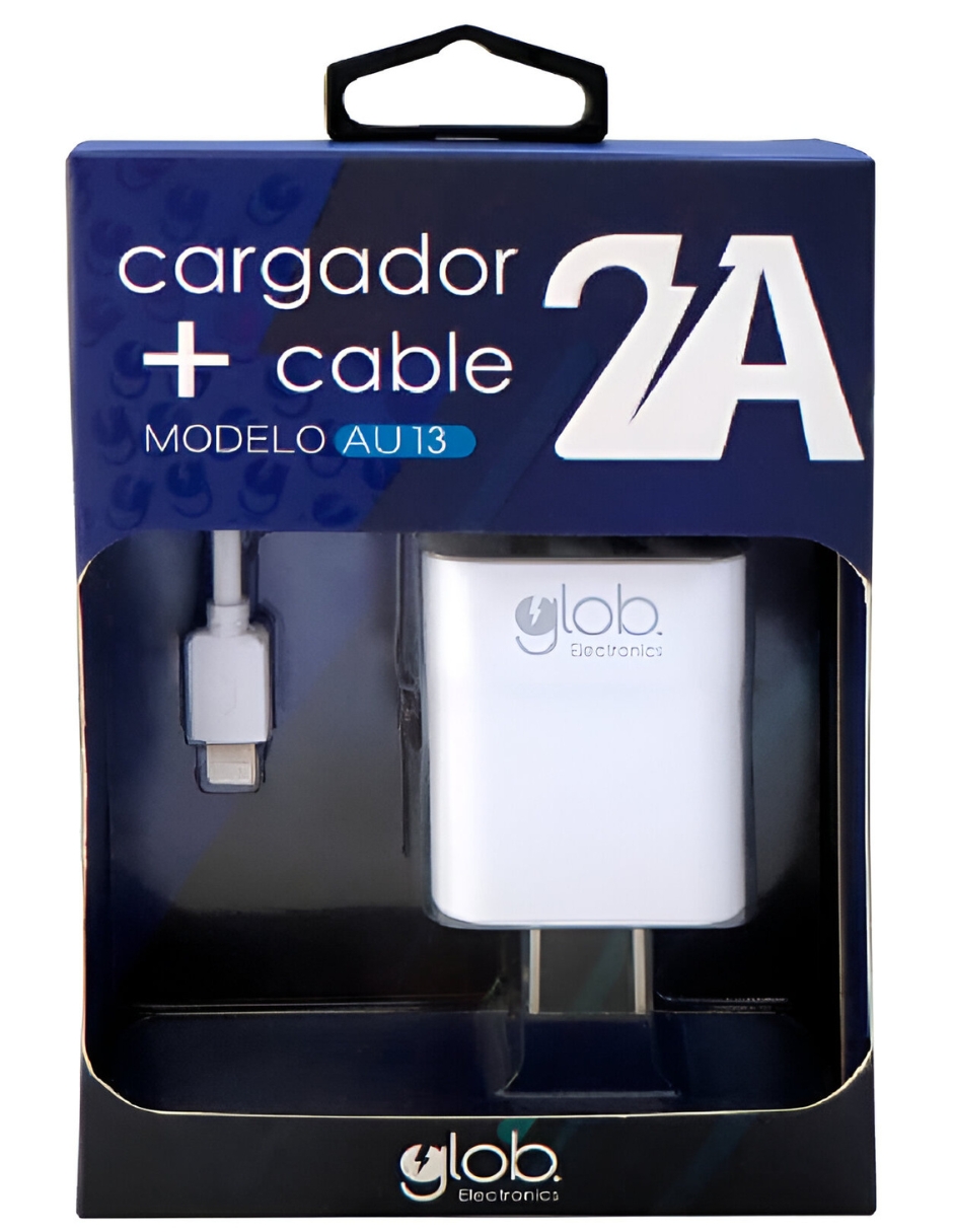 CARGADOR DE PARED + CABLE LIGHTNING 2A GLOB.