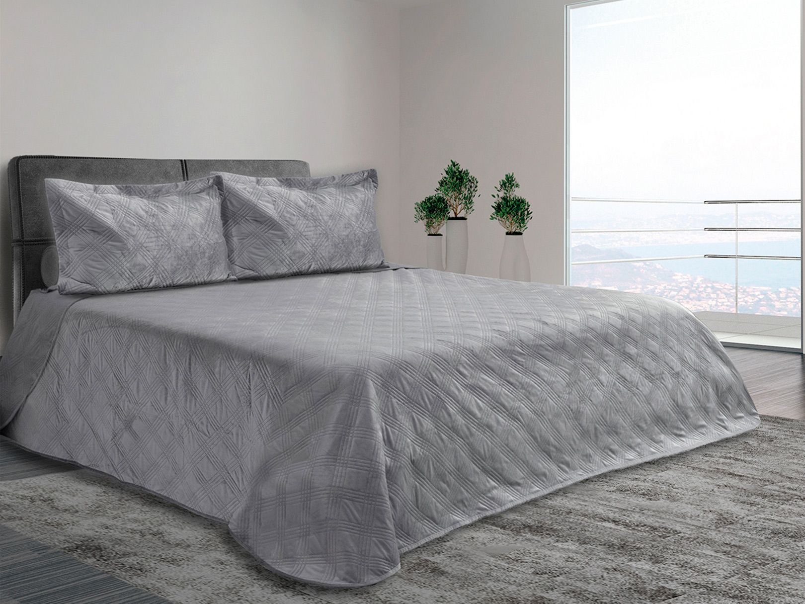 Colcha Velvet Terciopelo Gris Individual + Funda Dormireal