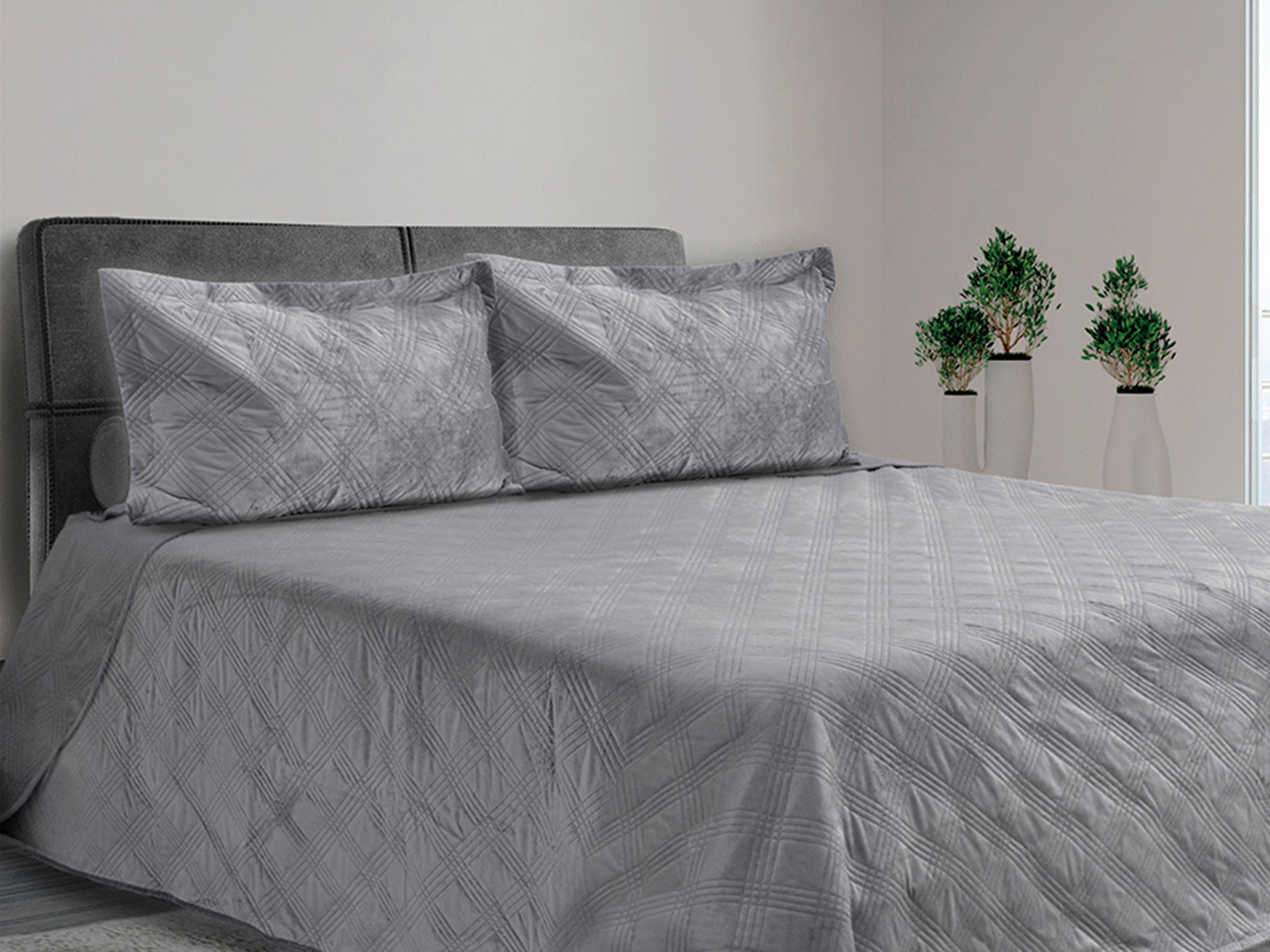 Colcha Velvet Terciopelo Gris Individual + Funda Dormireal