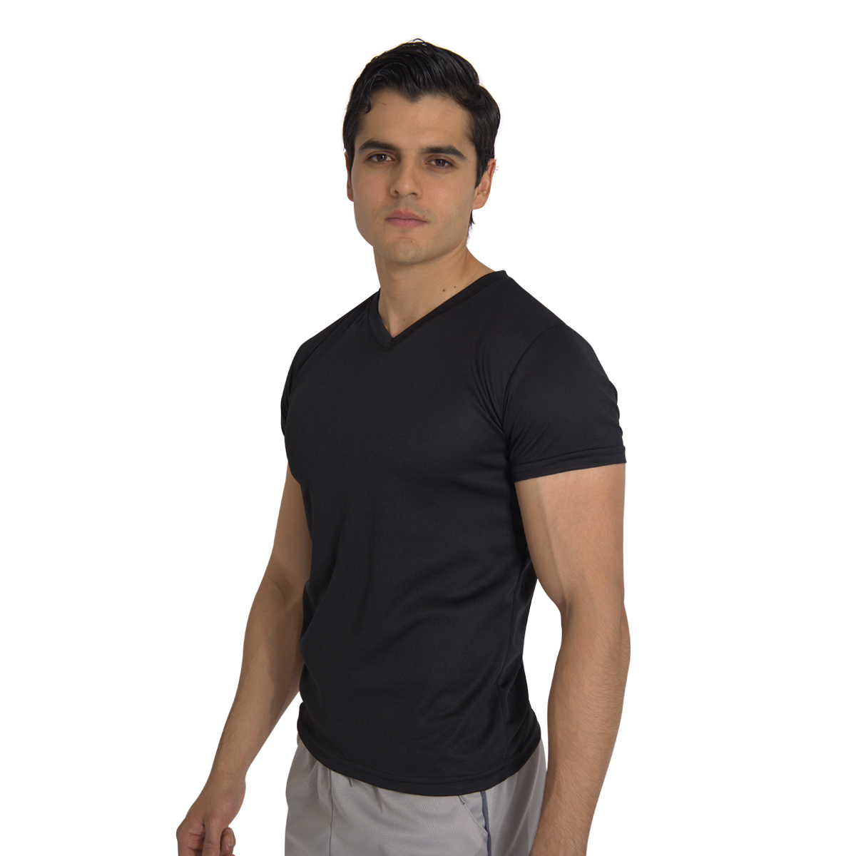 Playera Deportiva Manga Corta Cuello V Color Negro Para Hombre CHB Chili Beans Clothing Co.