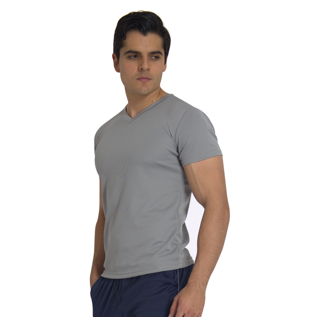 Playera Deportiva Manga Corta Cuello V Color Gris Para Hombre CHB Chili Beans Clothing Co..