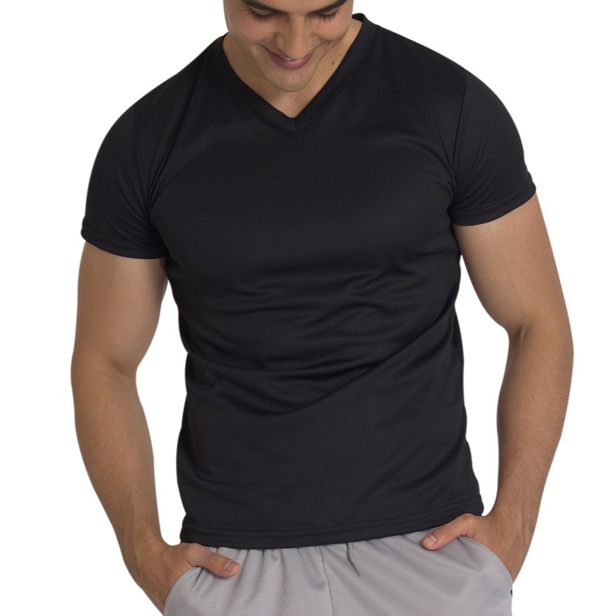 Playera Deportiva Manga Corta Cuello V Color Negro Para Hombre CHB Chili Beans Clothing Co.