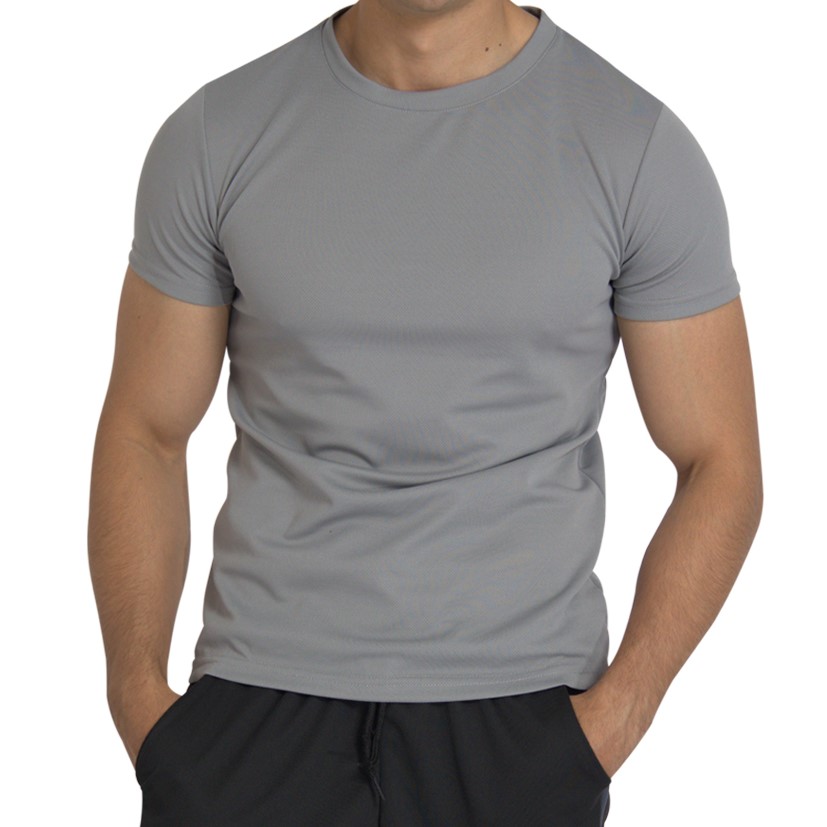 Playera Deportiva Manga Corta Cuello Redondo Color Gris Para