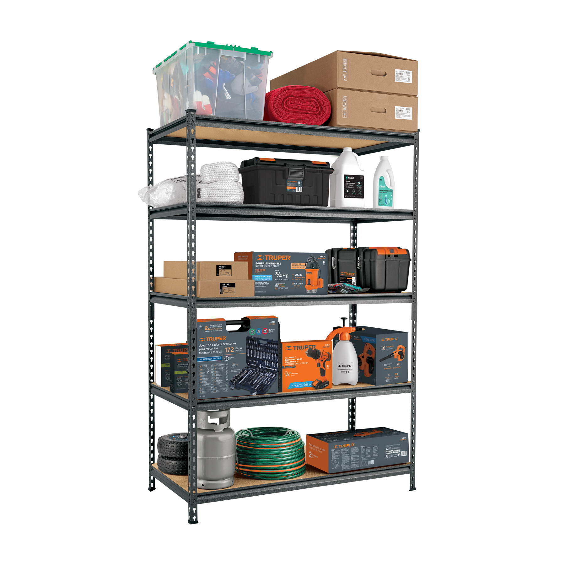 Estante rack Industrial o comercial, metálico 5 repisas, con capacidad de 300 kg, para cocina, taller, almacén o bodega