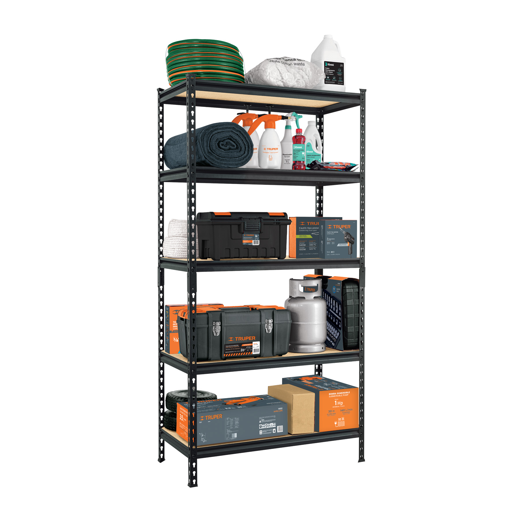 Estante Metálico Industrial 5 Repisas Capacidad Total De 250kg, 85 Ancho x 180 Alto x 46 Fondo