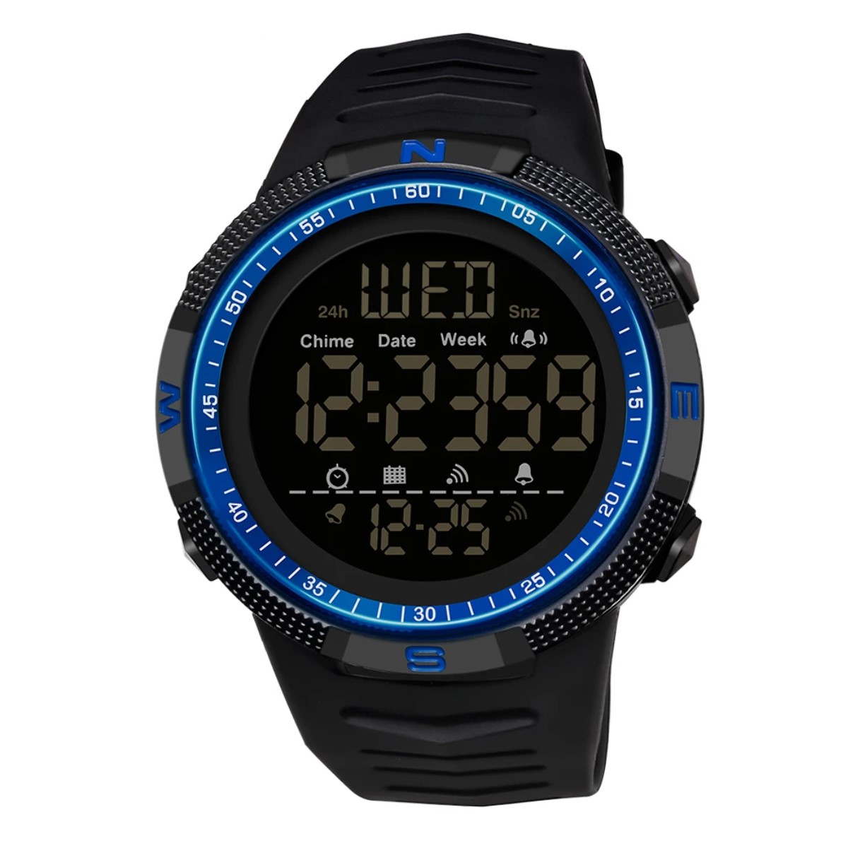 Reloj deportivo sumergible azul pulsera digital contra golpes alarma resistente agua led.