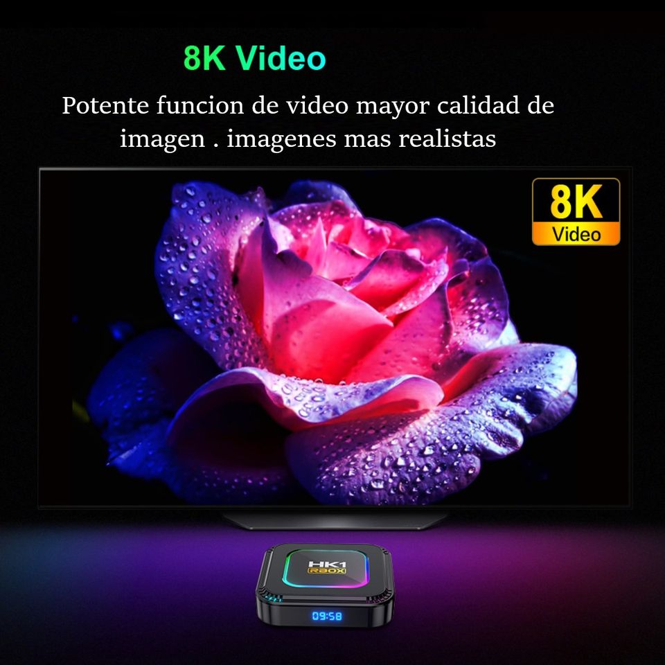 TV box dispositivo smartTV inteligente decodificador Android 13 8K luz RGB 4GB Wifi 32gb usb hdmi