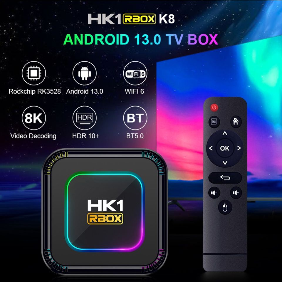 TV box dispositivo smartTV inteligente decodificador Android 13 8K luz RGB 4GB Wifi 32gb usb hdmi