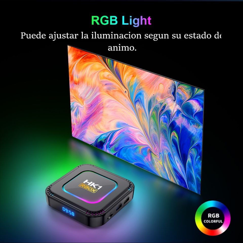 TV box dispositivo smartTV inteligente decodificador Android 13 8K luz RGB 4GB Wifi 32gb usb hdmi