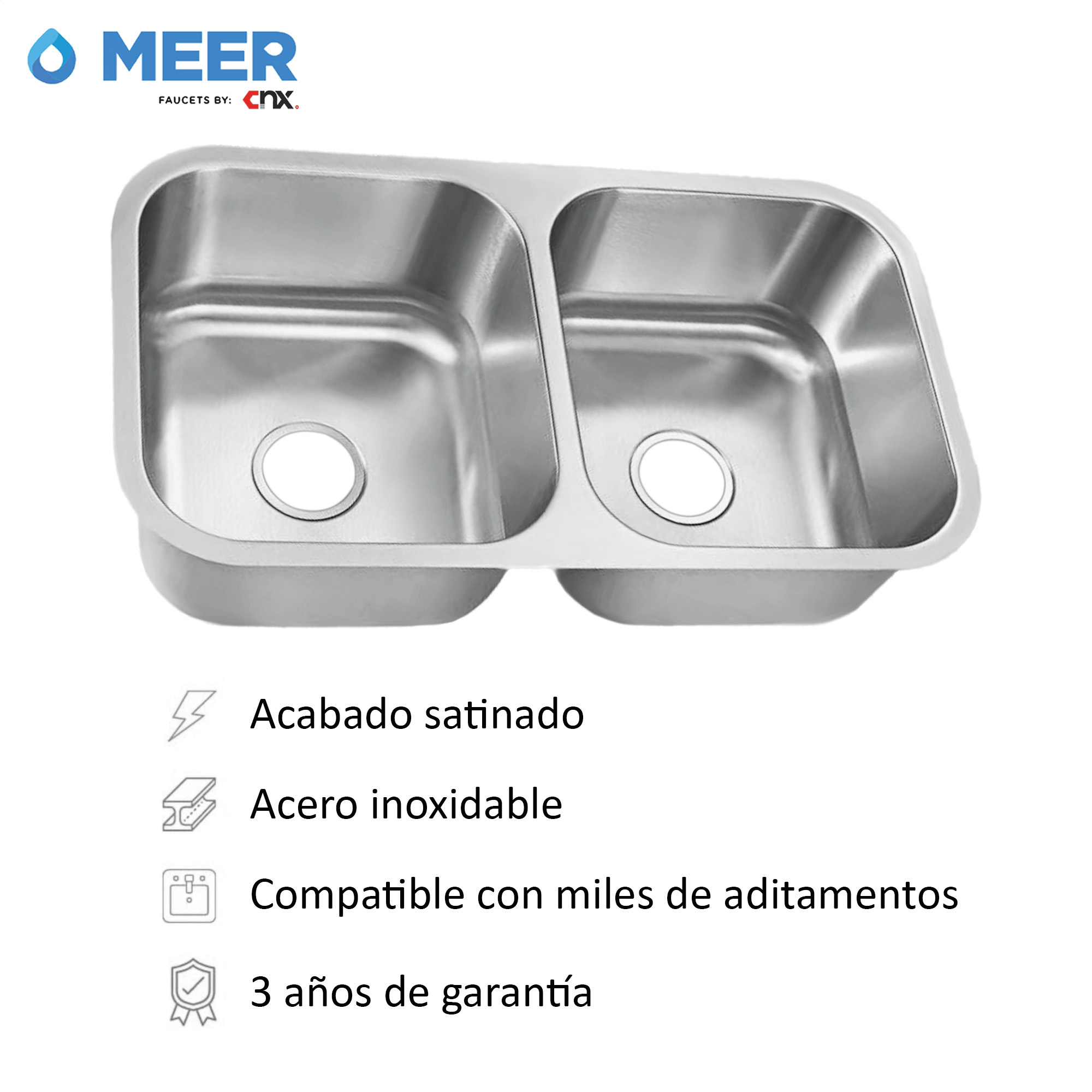Tarja doble para Submontar en Acero Inoxidable con Medidas de 82 cm * 47 cm, Calibre 22
