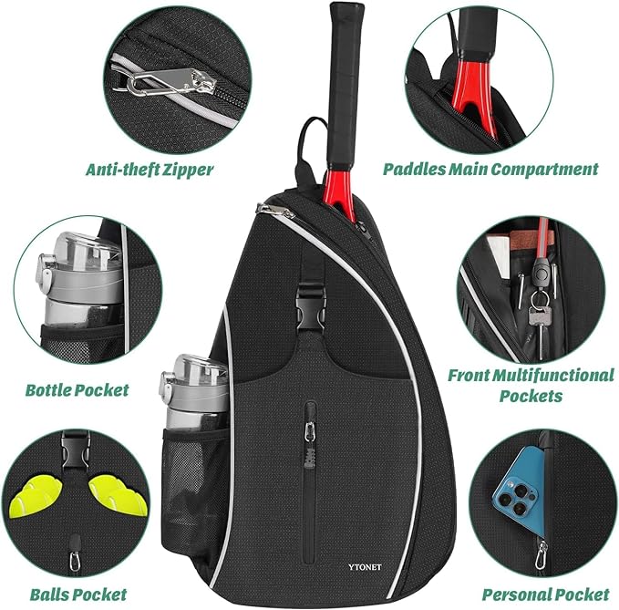 A Ytonet Bolsa de Tenis, Mochila Padel Resistente al Agua Raquetero, Cruzada Mochila Tennis Bag para Hombres y Mujeres, para Raquetas Bádminton, Squash, Pickleball, Pelotas y Otros Accesorios Deportivos