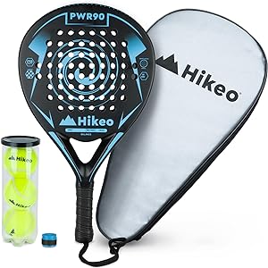 A Hikeo Pala de Pádel con Funda, 3 Pelotas y Grip, Kit de Raqueta para Pádel Fabricada con Espuma EVA Flexible y 100% Fibra de Carbono, Resistente y Ligera, para Principiantes e Intermedios