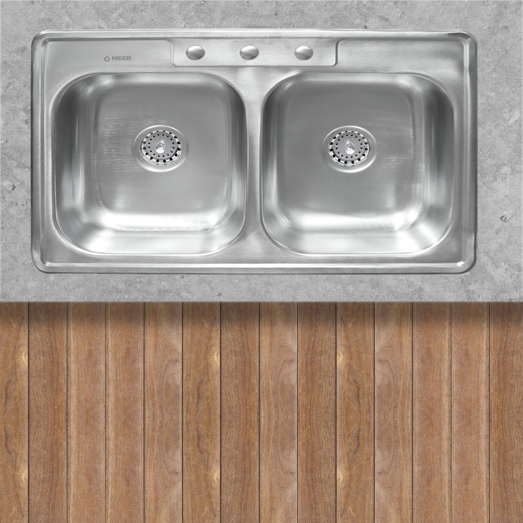 MEER Faucets by CNX | Tarja Doble de Acero Inoxidable Satinado. Fregadero para Cocina para Empotrar, 84 x 56 x 15 cm