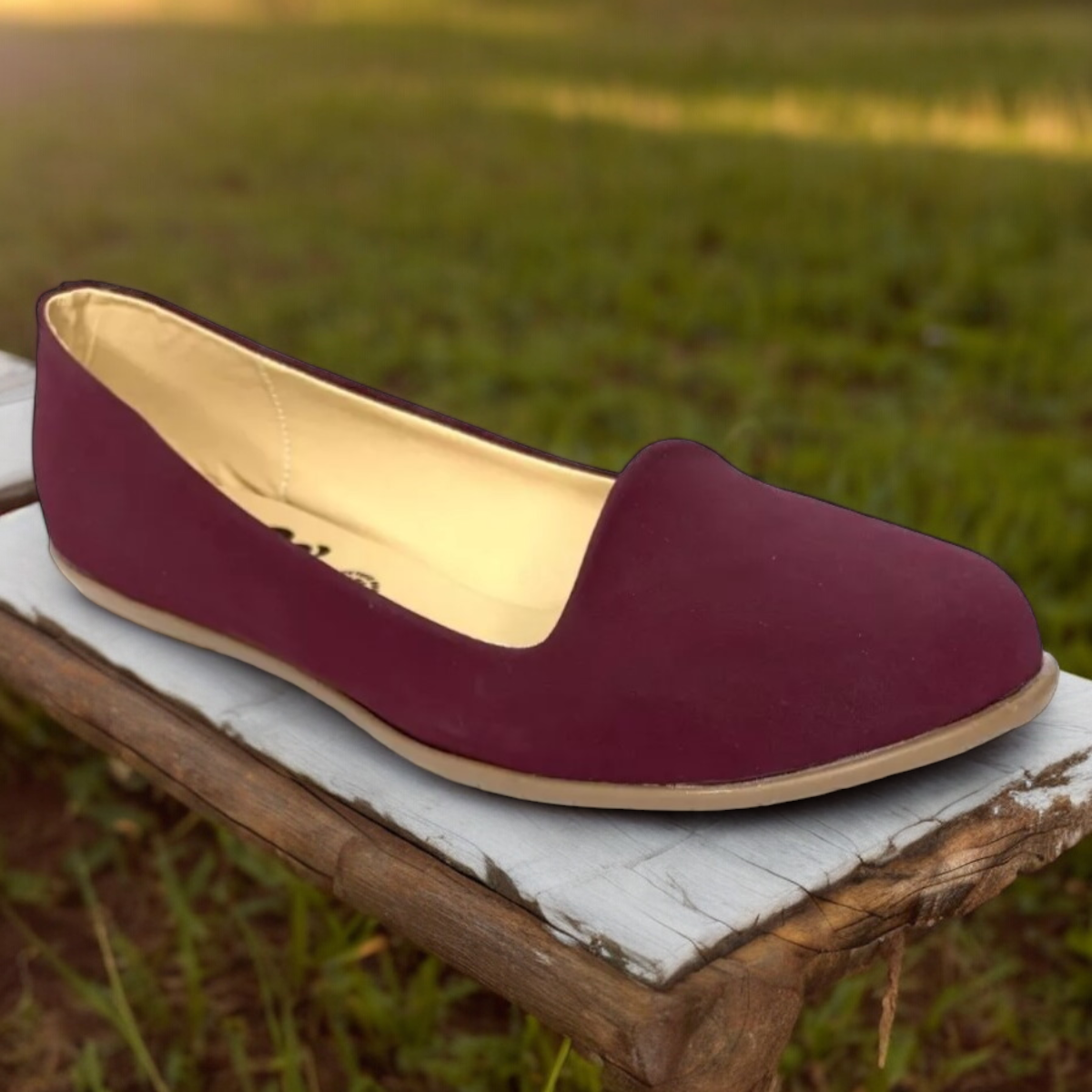 Zapatos De Piso Punta Redonda Mujer Tinto Piel Durazno Flats LAS CUATAS
